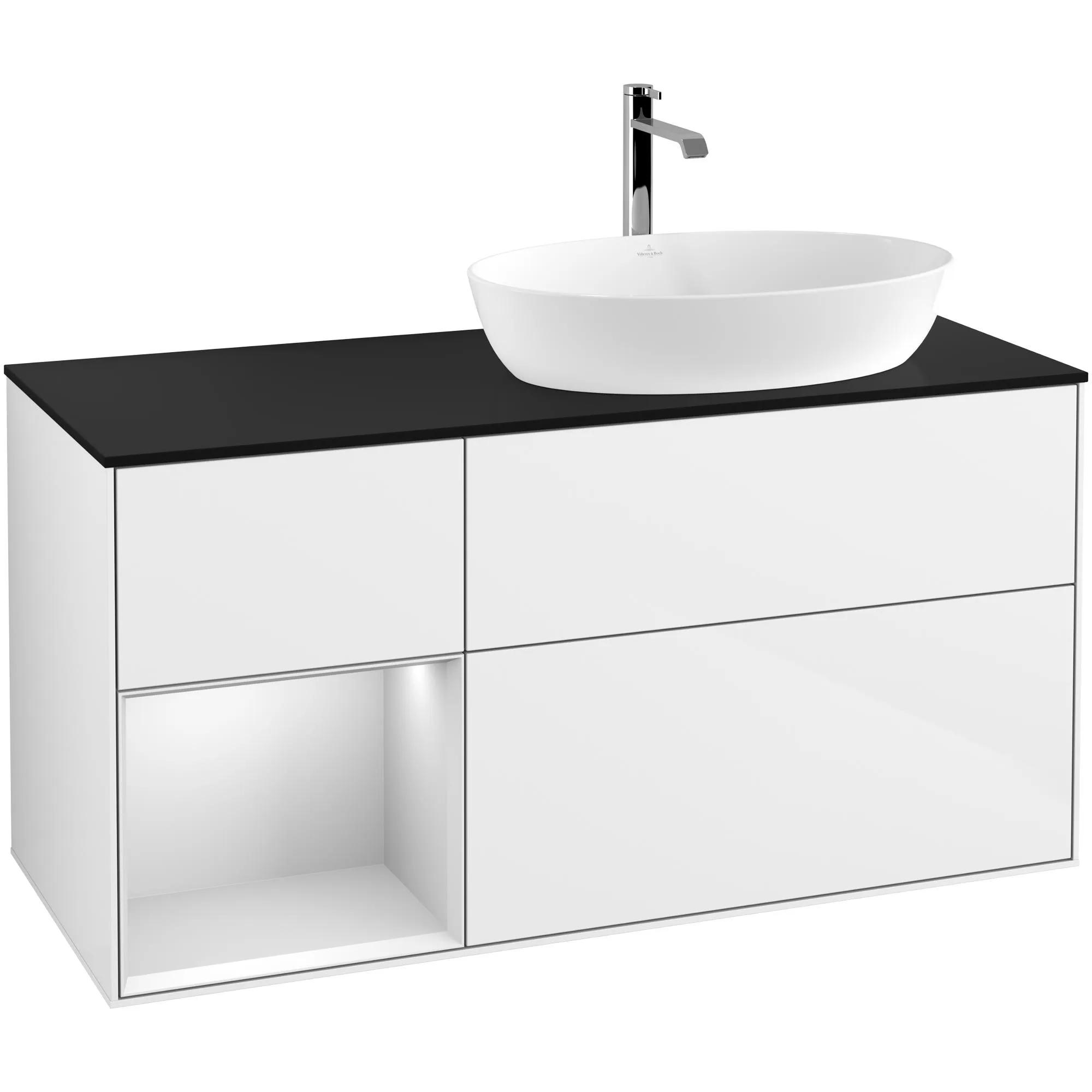 Tvättställsskåp Villeroy & Boch Finion med 3 Lådor Hylla och Bänkskiva för Ocentrerat Tvättställ från Artis & Collaro