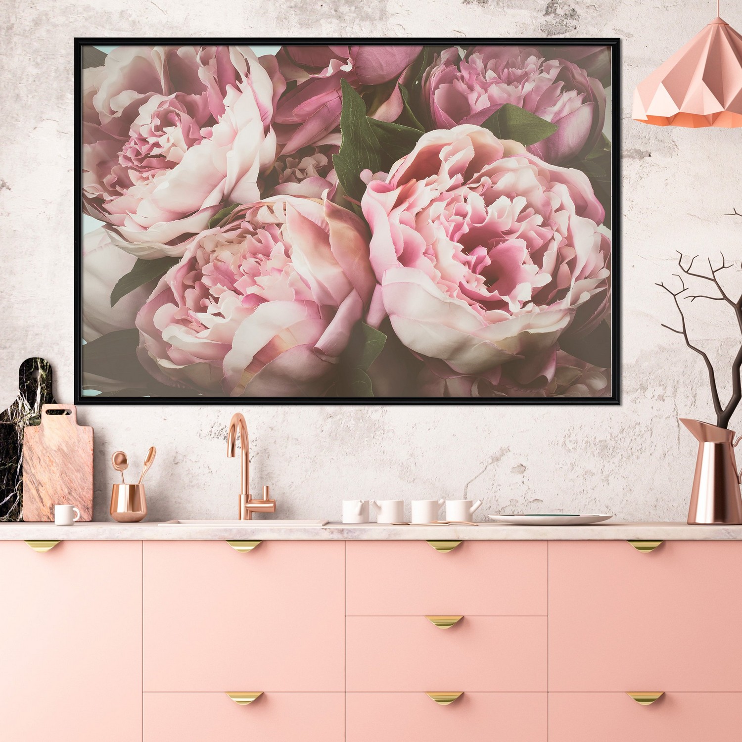 Affisch - Pink Peonies [Poster] 30x20 Svart ram, 30x20 cm