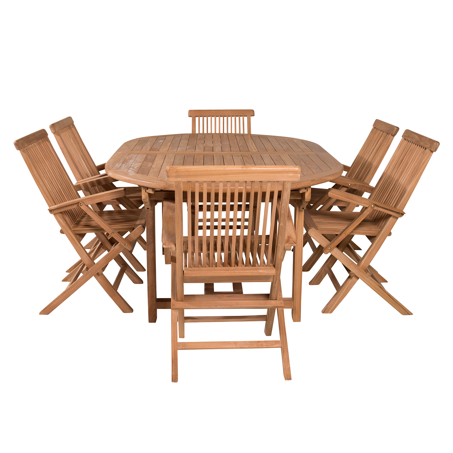 Matgrupp Venture Home Kenya 180-240x120 Teak med 6 Fällbara Stolar med Armstöd