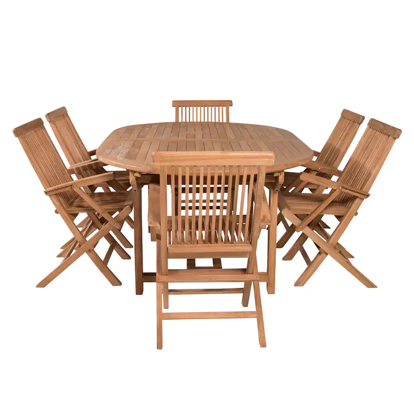 Matgrupp Venture Home Kenya 180-240x120 Teak med 6 Fällbara Stolar med Armstöd