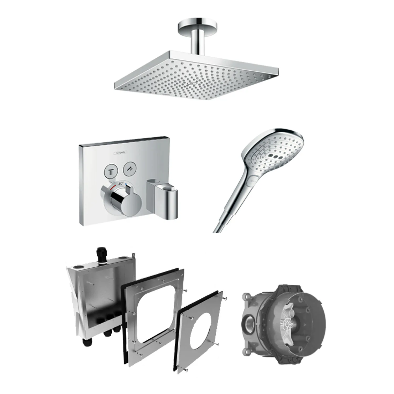 Inbyggnadspaket Dusch Hansgrohe Raindance E Select Takdusch: Takanslutning
