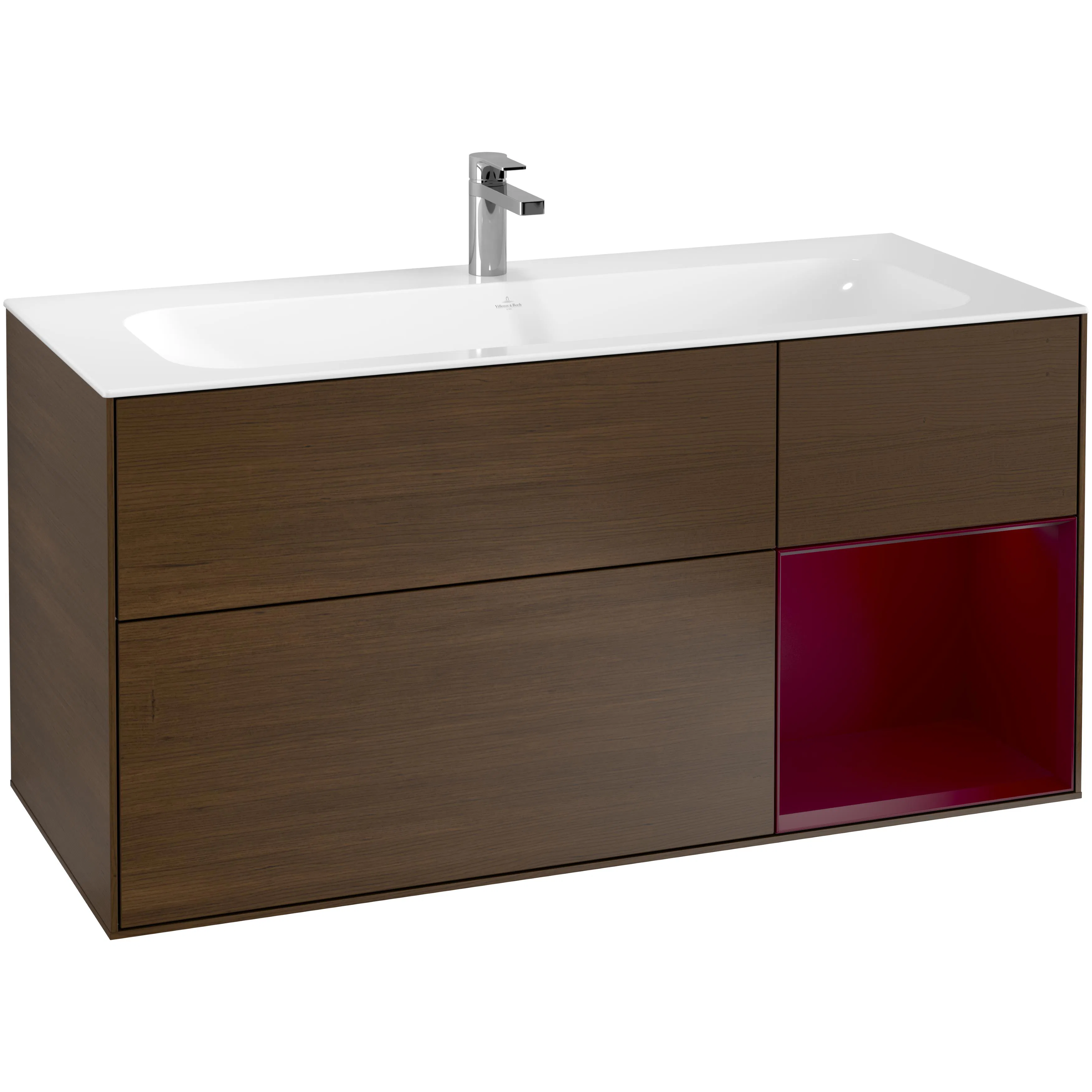 Tvättställsskåp Villeroy & Boch Finion G070HBGN Valnötsfanér/Pion Mattlack med Väggbelysning, Lucka Höger