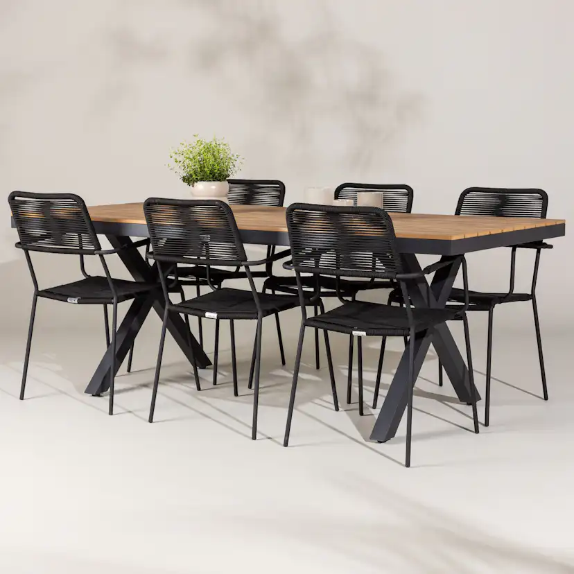 Trädgårdsgrupp Venture Home Garcia med 6 Lindos Trädgårdsstolar