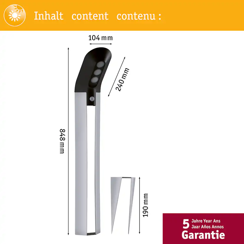 Pollare Solcell LED Paulmann Soley Smart Home Zigbee 3.0 med Rörelsesensor IP44