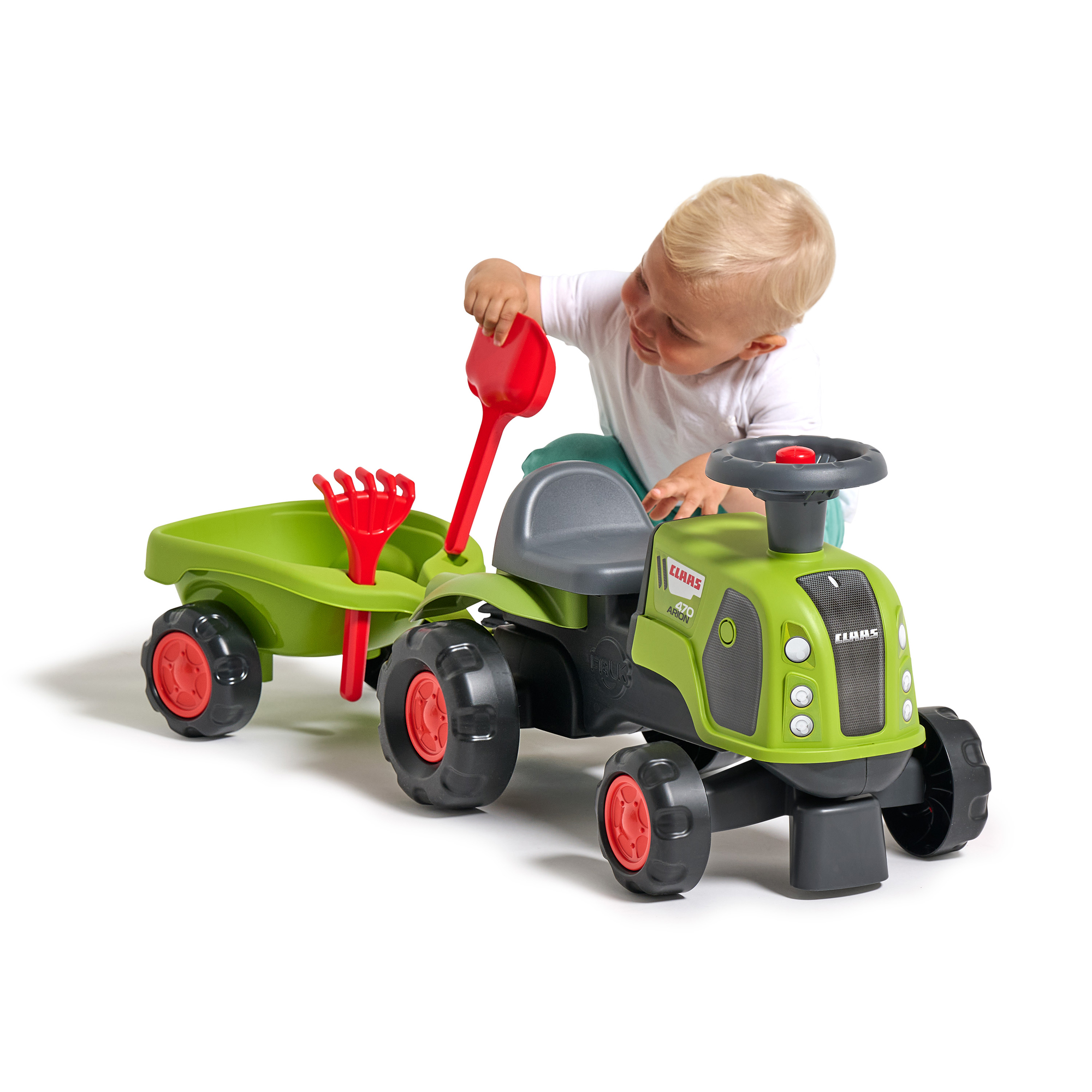 Traktor Falk Claas Med Ratt, Tuta, Släpvagn, Kratta & Lastskopa