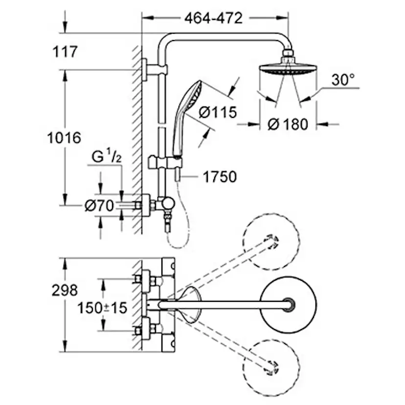 Takduschset Grohe Euphoria System 180 150 cc