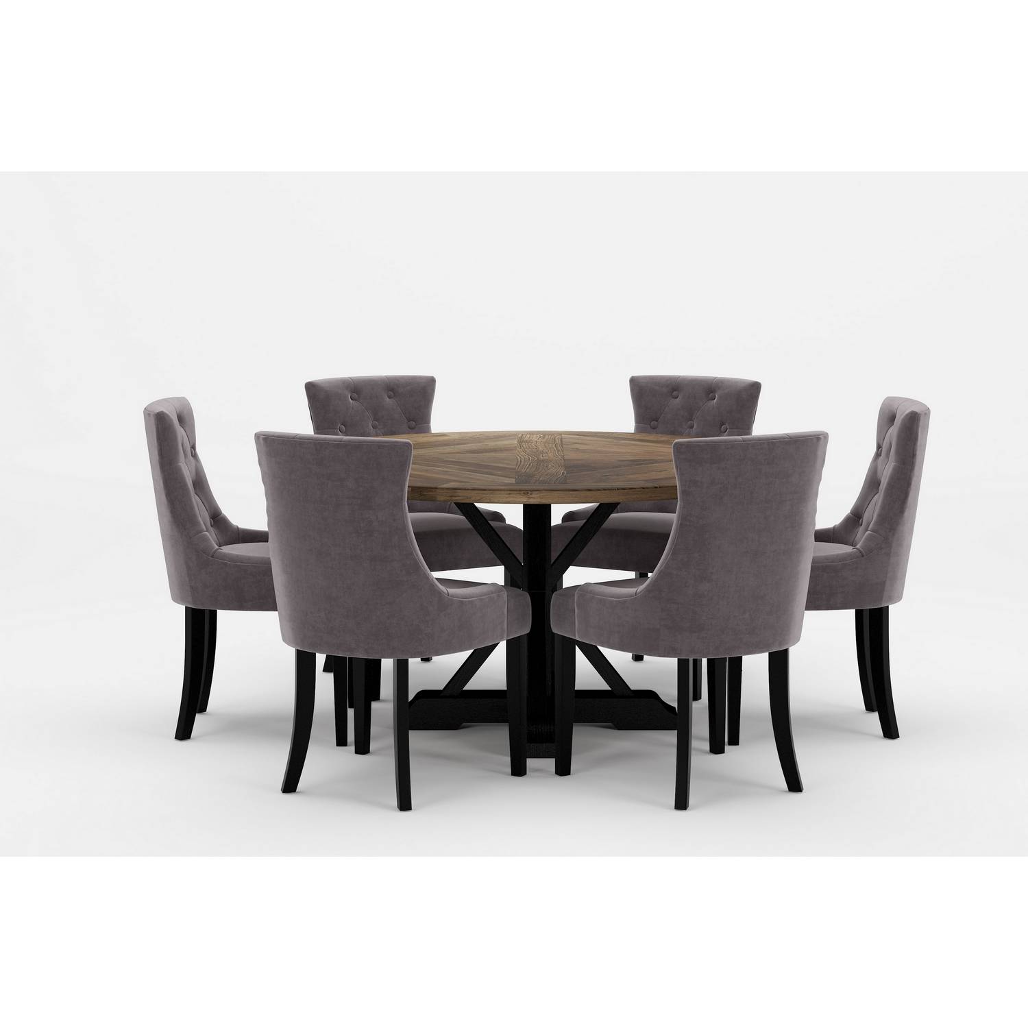 Matgrupp Bloomington Lyon Runt Matbord 150 cm Svart Bas med 6 Viktoria Matstol