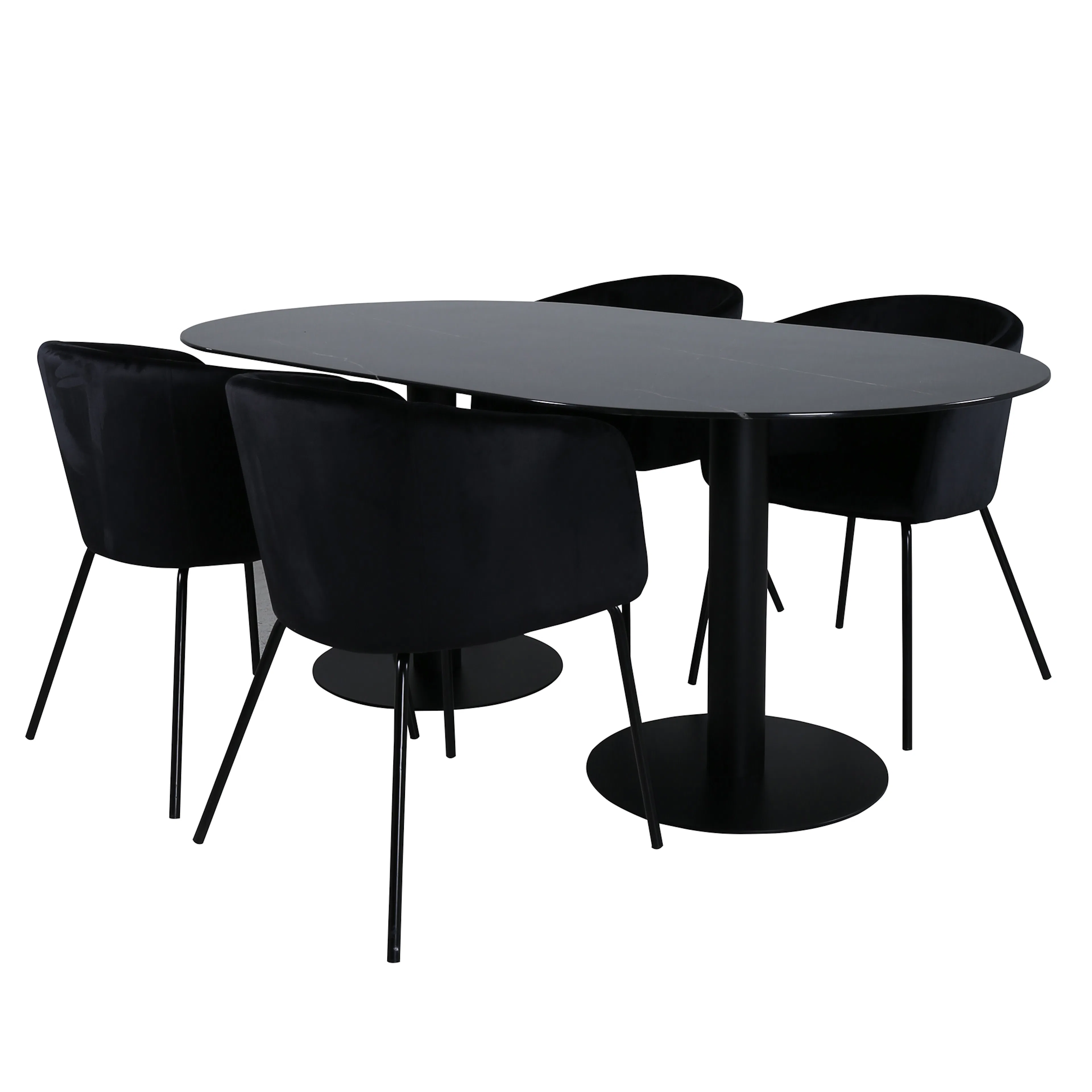 Pillan Oval Dining Table - Black / Black Glass Marble+Berit Svart