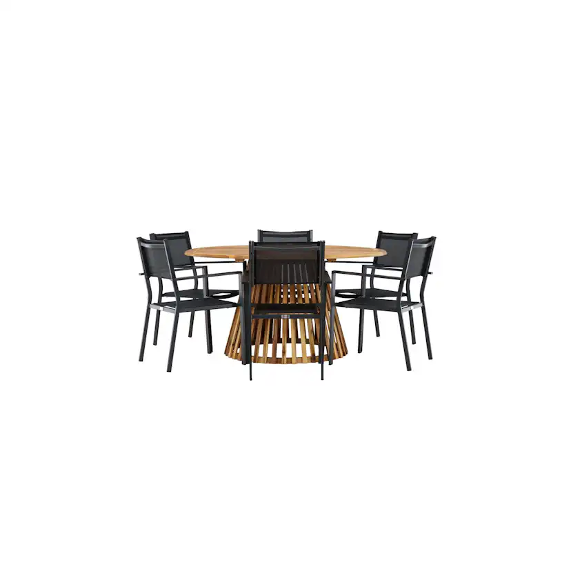 Tucumán Dining Table - Acacia ø120 +Copacabana Stacking Chai Trädgårdsgrupp Venture Home Tucumán med 6 Copacabana Stolar