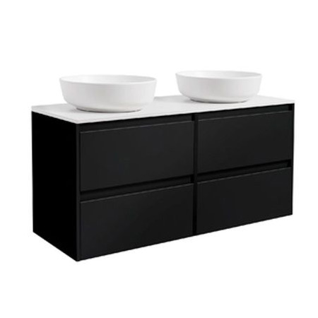 Lux 120Sv. Bs Vit+2Ts Rundvit Färg Tvättställsskåpet: Matt Svart, Färg Bänkskiva: Vit, Färg Tvättställ: Vit - B: 1210 mm, H: 737 mm, D: 470 mm