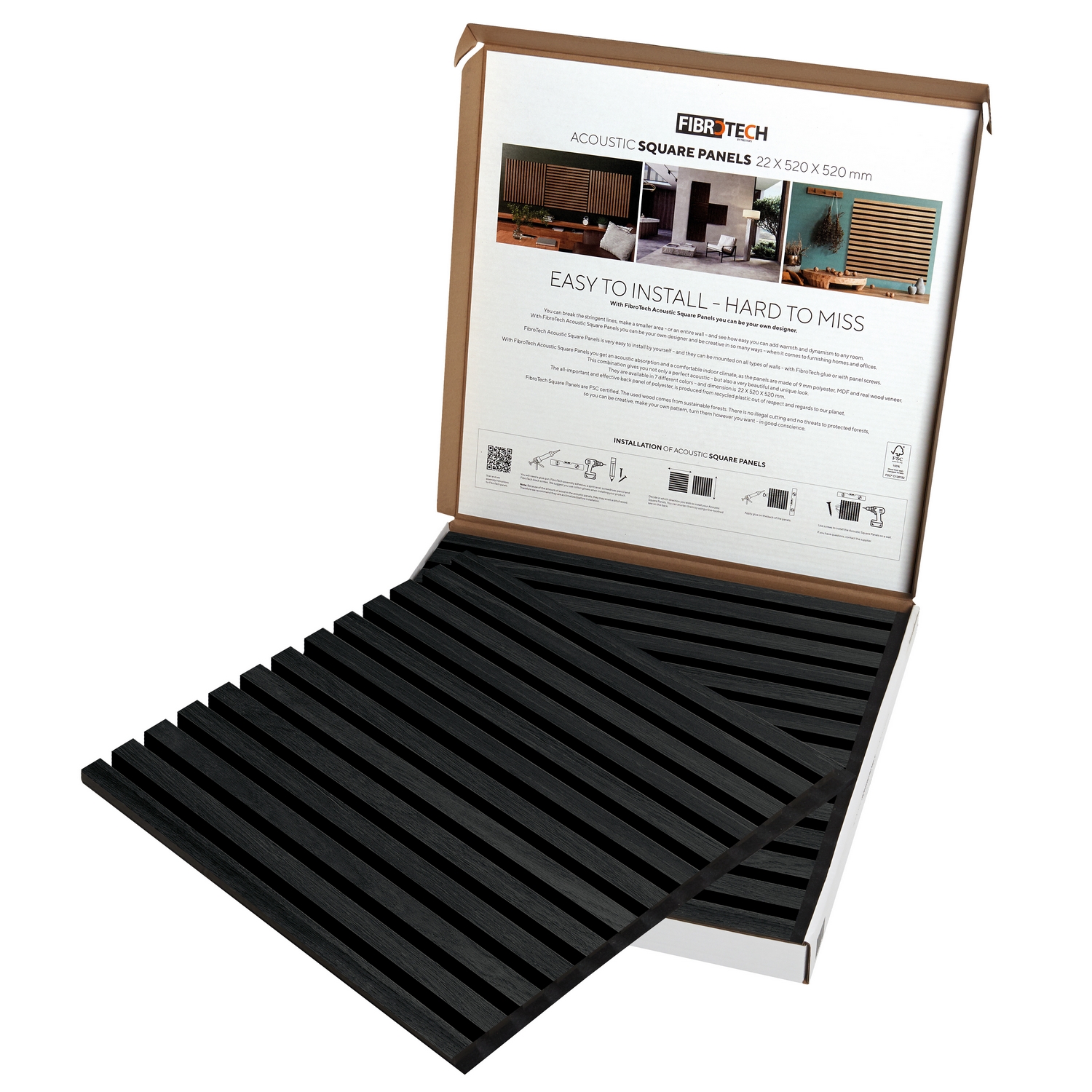 Akustikpanel SQUARE - Black oak 2st Svart ek