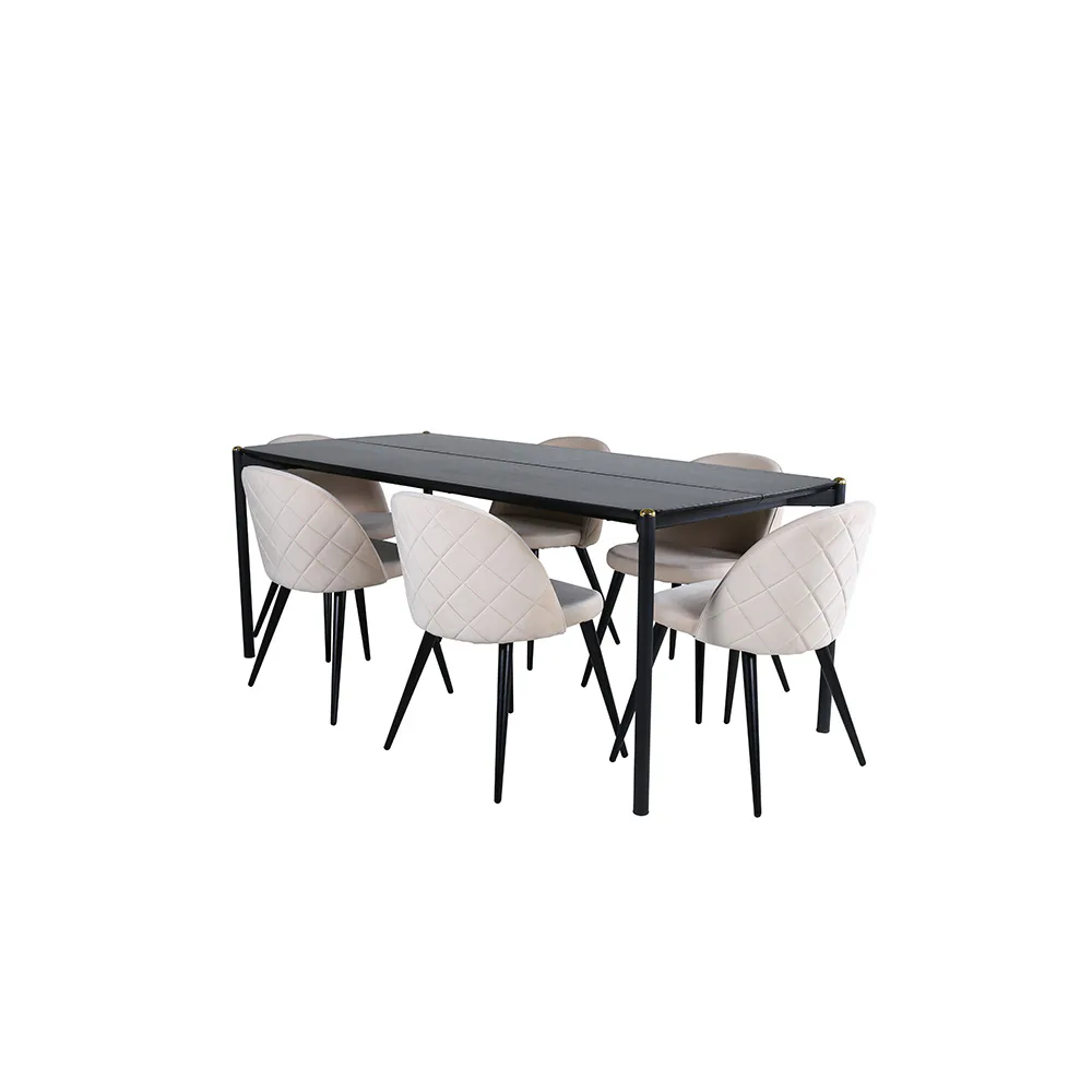 Pelle Dining Table - Black / black Black+Velvet Stitches Ch Svart/Natur, Material Sammet