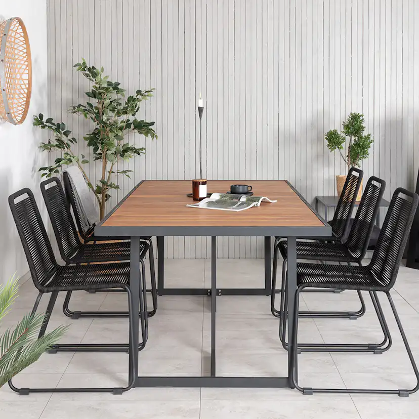 Matgrupp Venture Home King med 6 Lumi Stapelbara Matstolar