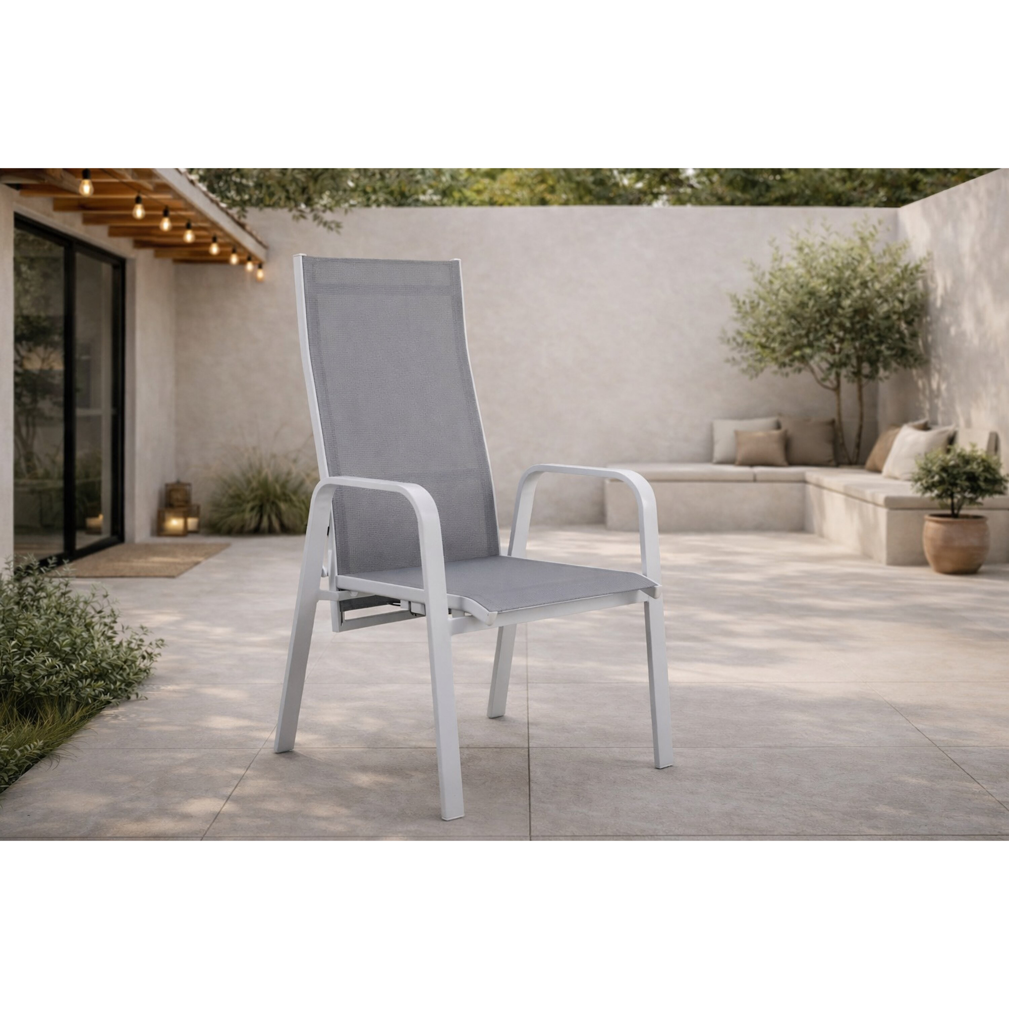 Copacabana Fällbar Karmstol (stapelbar) - Vit Aluminium / Gr Vit/Grå