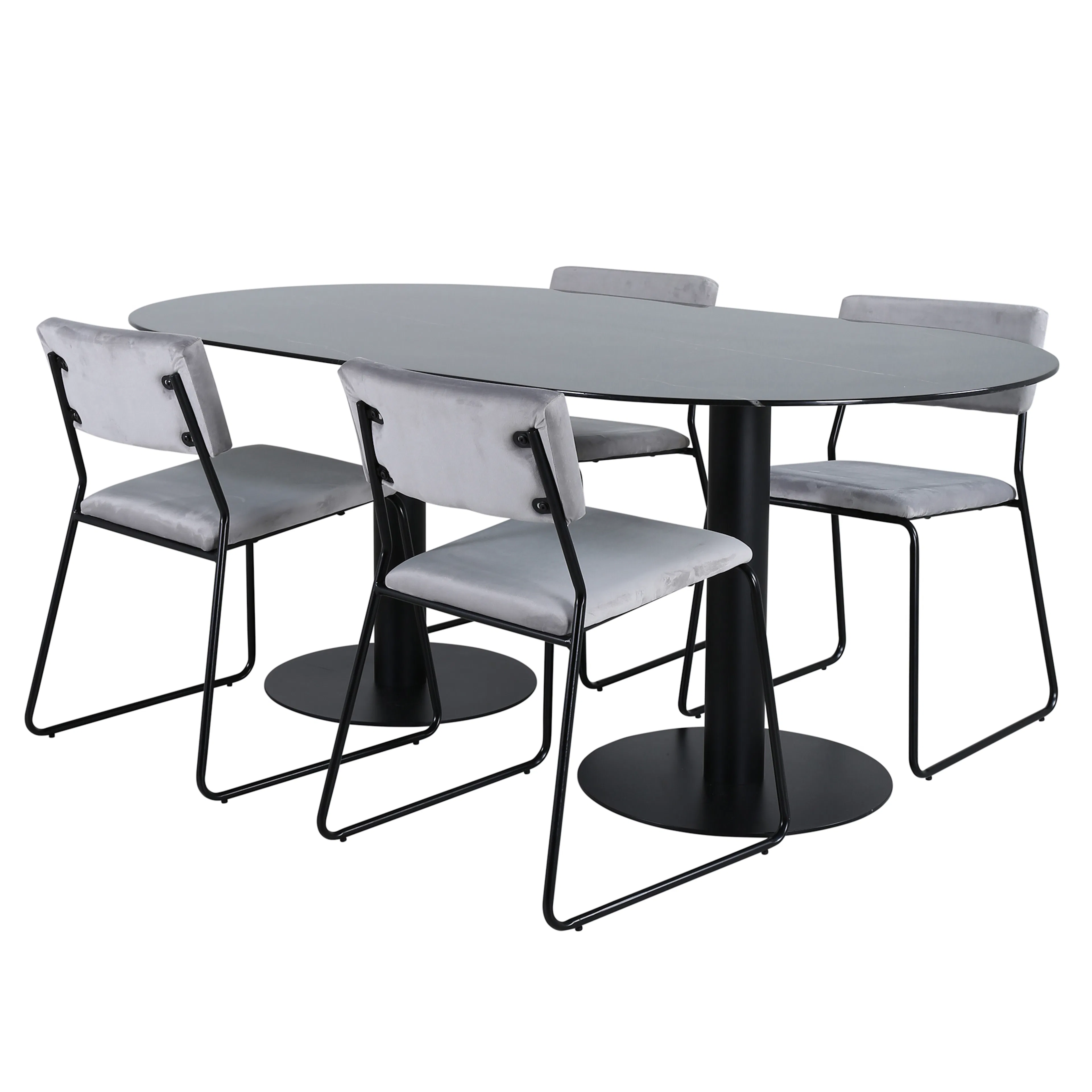 Pillan Oval Dining Table - Black / Black Glass Marble+Kenth Ljusgrå