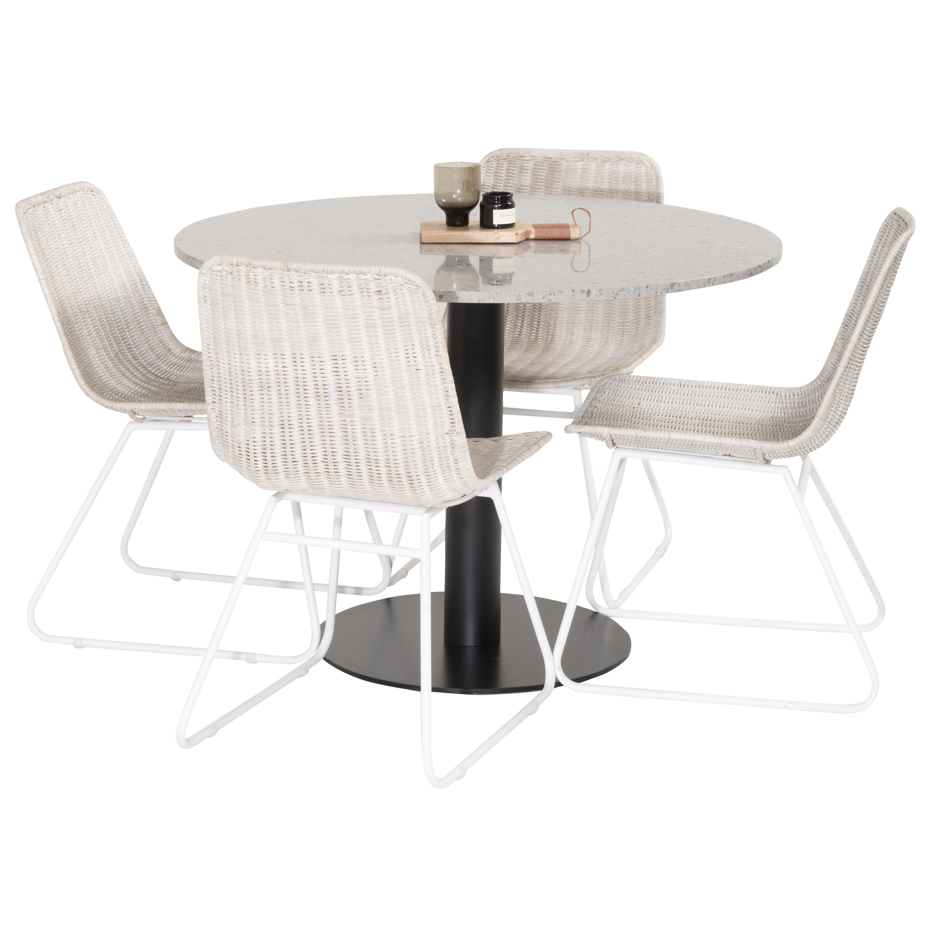 Matgrupp Venture Home Roxanna med 4 Cornelia Stolar Grå Terazzo