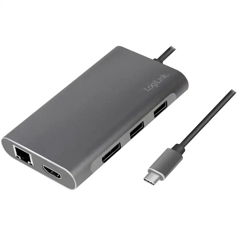 USB-C-docka LogiLink 8-i-1 HDMI/DP/RJ45/USB/USB-C 100W