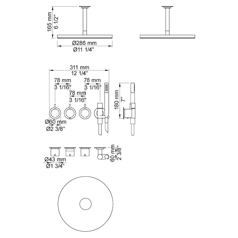 Takduschset Vola 5471R-061A för Inbyggnad