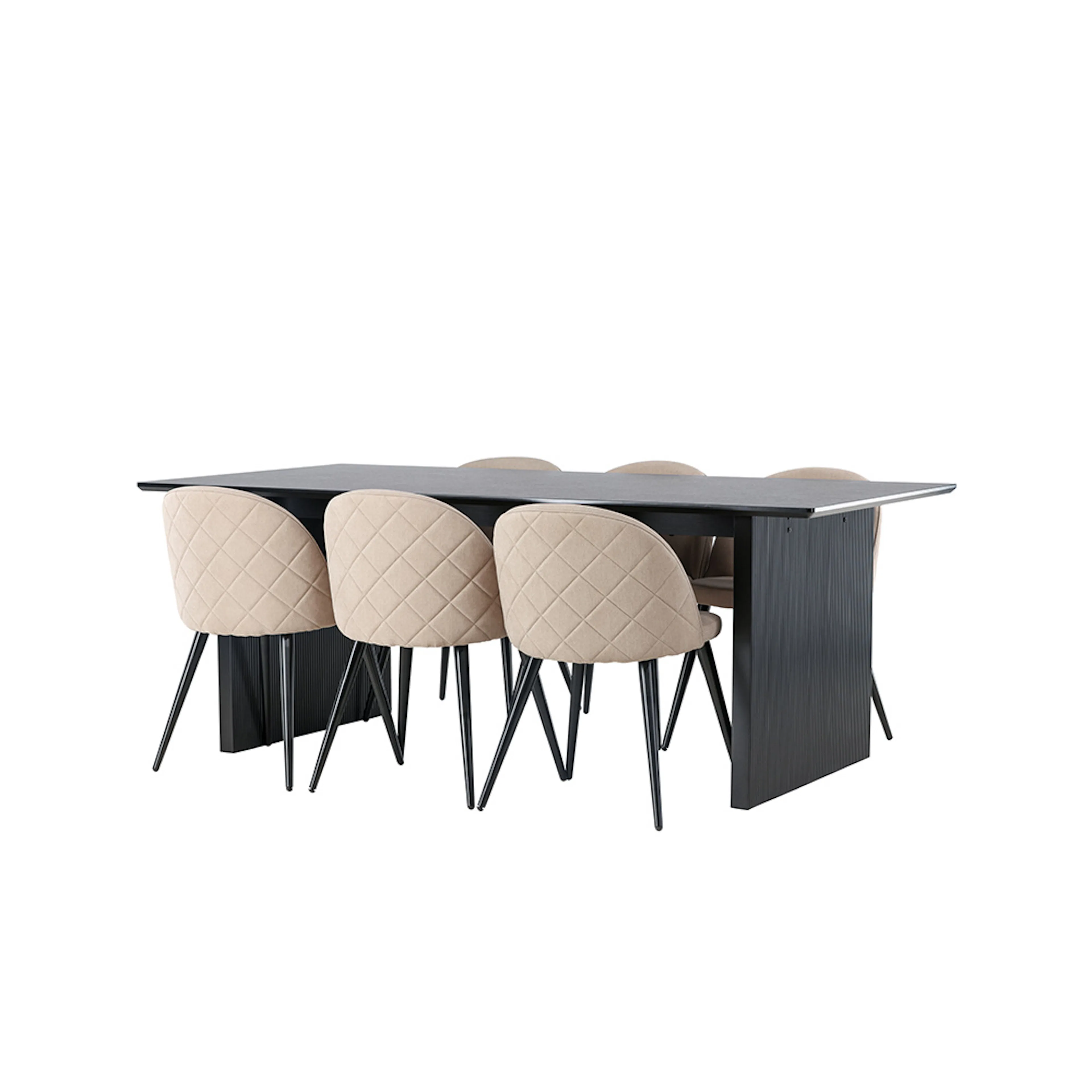 Vail Dining Table - Black / Smoked Black MDF +Velvet Stitche Svart/Beige