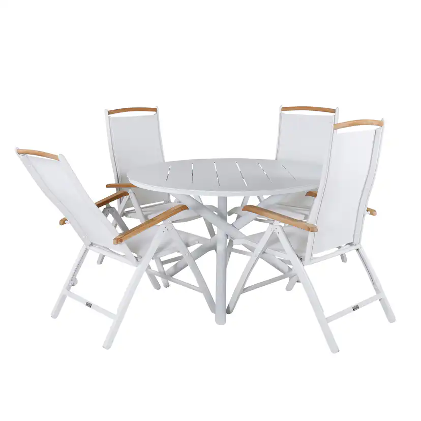 Alma Dining Table - White Alu - ø120cm+Panama 5:pos Chair - Vit