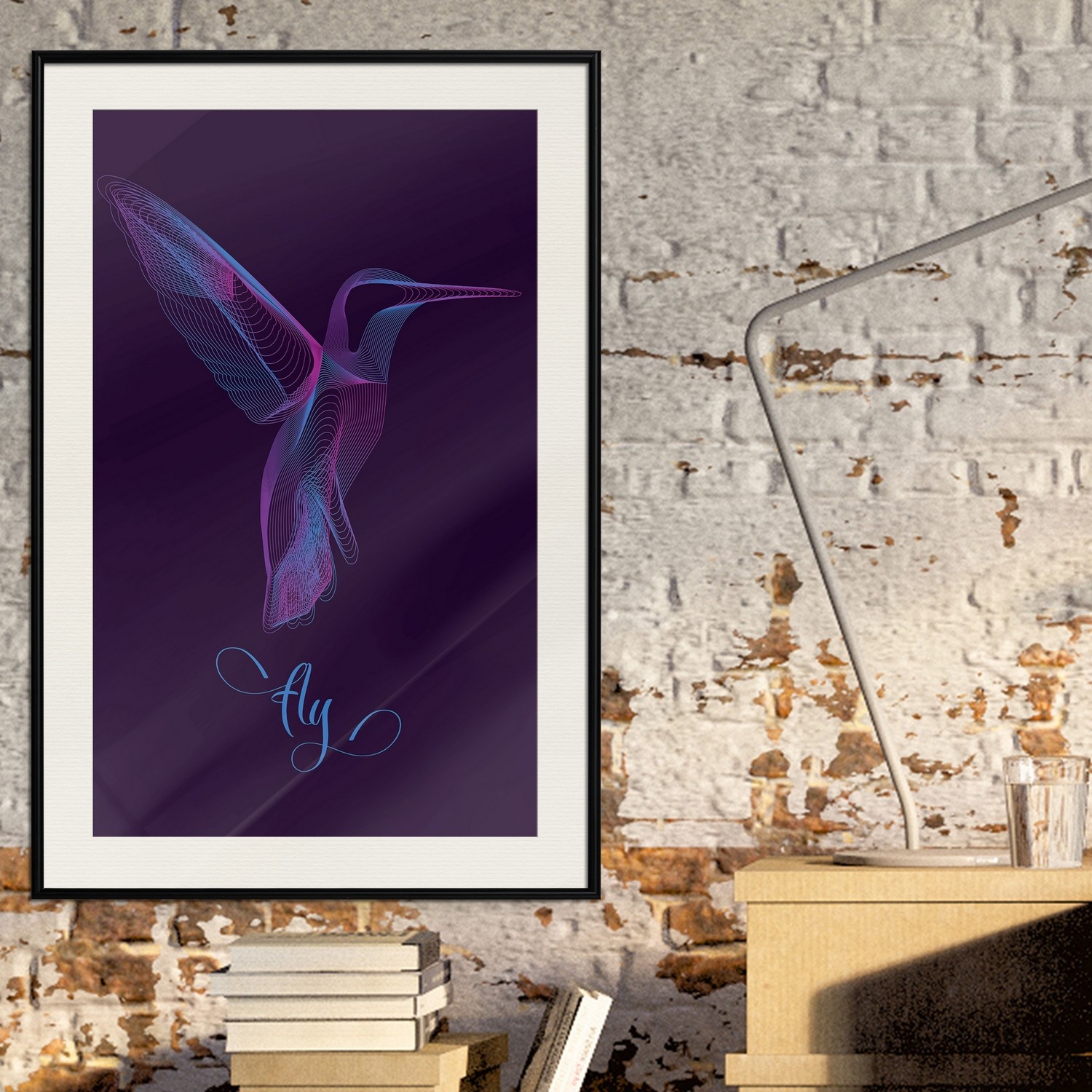Affisch - Purple Hummingbird [Poster] 30x45 Svart ram med passepartout, 30x45 cm