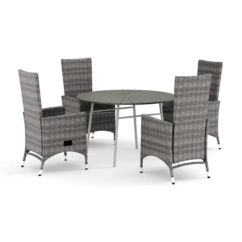 Trädgårdsgrupp Comfort Garden Tunis utomhus rund matgrupp 120 cm med 4 Jenny matstolar