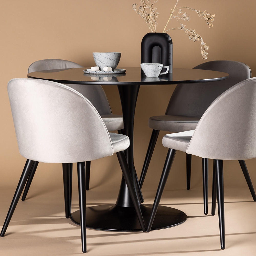 Matgrupp Venture Home Glade Ø 100 cm med 4 Velvet Stolar