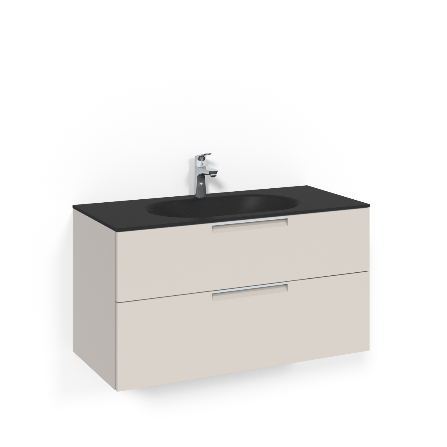 Crown Kommod 100x45 Beige Grip Mattsvart Glashandfat Bredd: 1000 mm, Beige, Glastvättställ Mattsvart, Centrerat