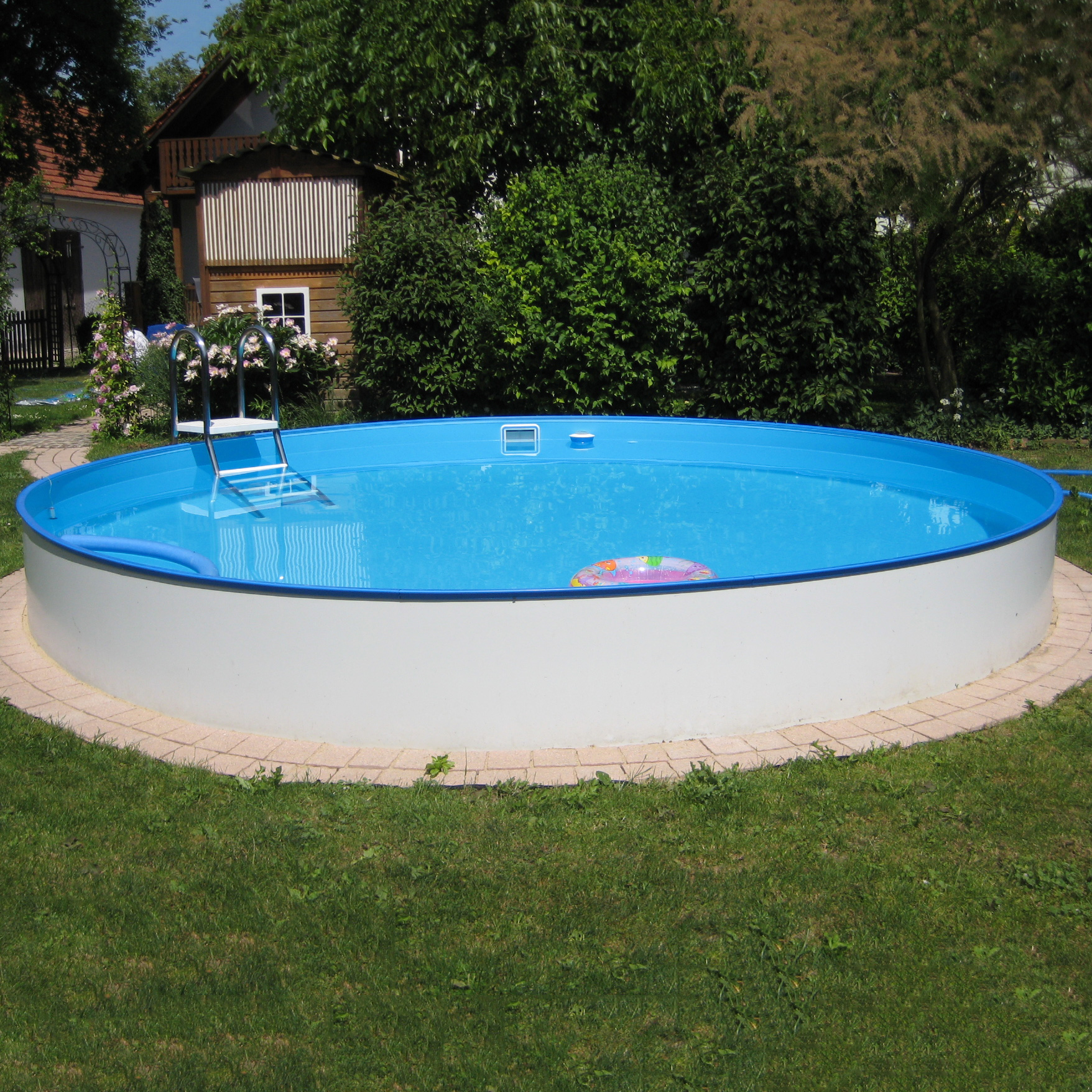 Stålväggspool Planet Pool Premium Inbyggd Rund Ø420 cm D:150 cm inkl SF8 Stege och Tillbehör