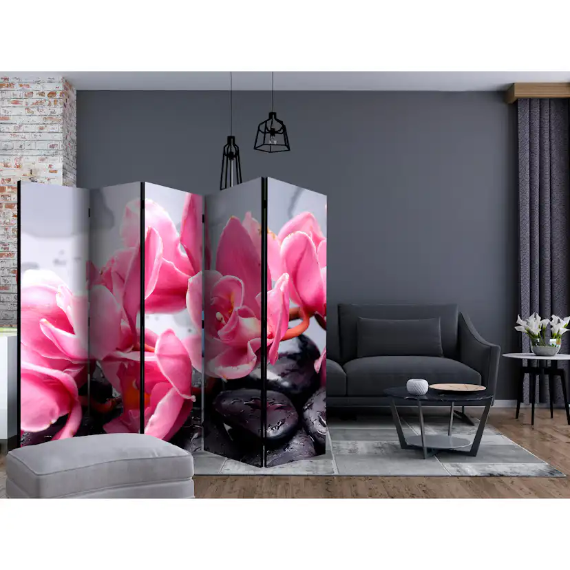 Rumsavdelare Skärmvägg Arkiio Orchid Flowers with Zen Stones II 225x172 cm