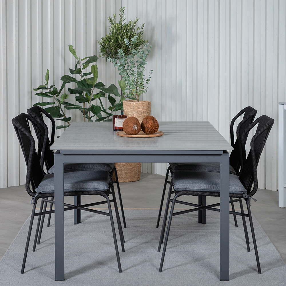 Matgrupp Venture Home Lova med 4 Jefferson Stapelbara Matstolar