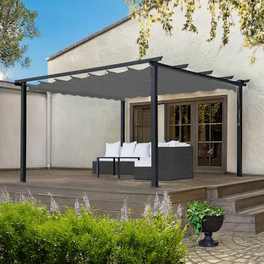 Pergola Skugga 4X4M Svart Ram Grått Tyg