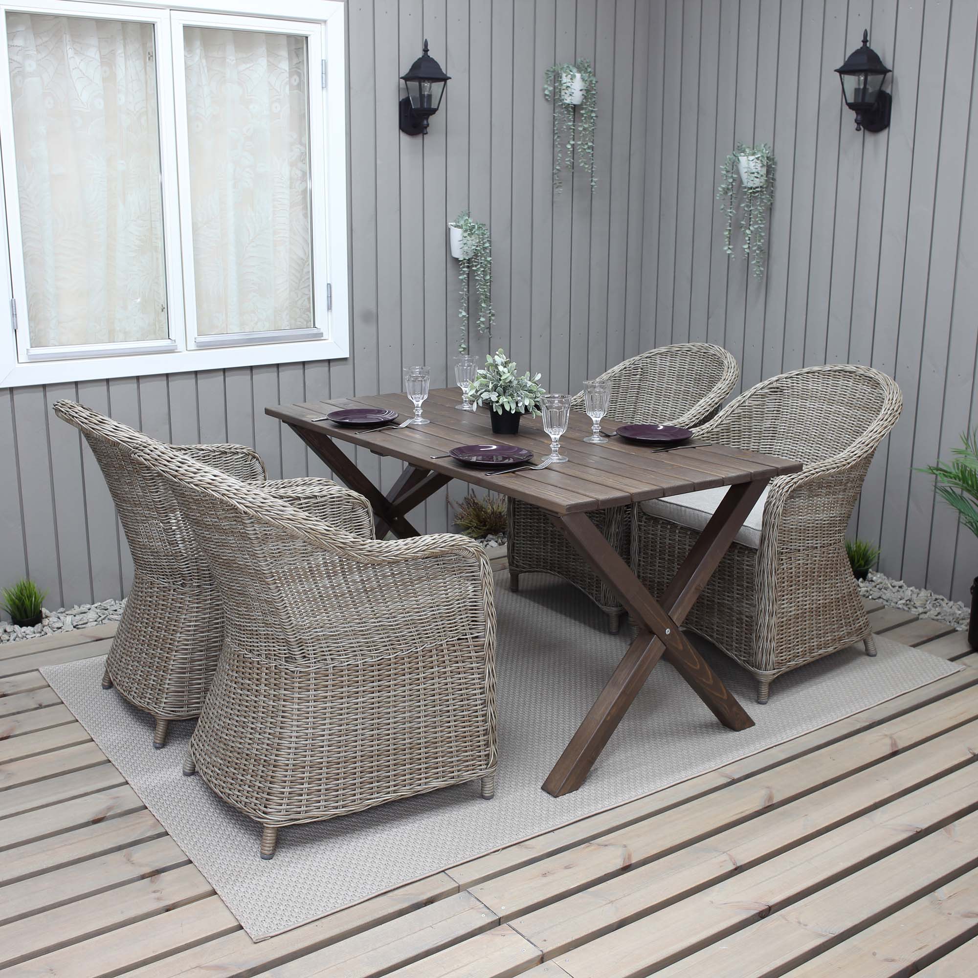 Matgrupp Utomhus Baltic Garden 150 cm bord & 4 Belize naturfärgade stolar