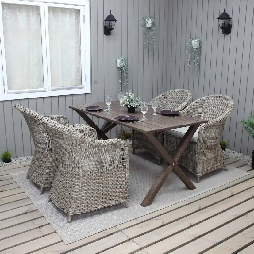 Matgrupp Utomhus Baltic Garden 150 cm bord & 4 Belize naturfärgade stolar