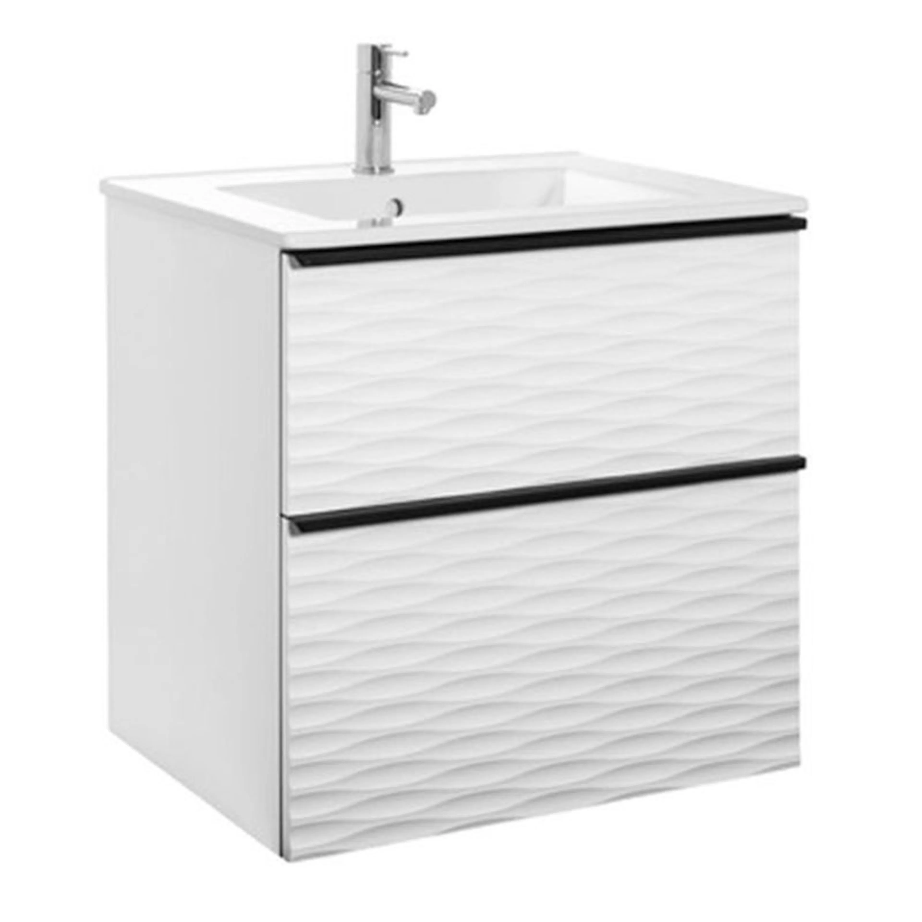 ISELLA AQUA WAVE60 KOMPAKT vit,HANDTAG SVART,handfat PORSLIN BxHxD: 613x610x394 mm, Matt Vit, Tvättställ: Porslin, Handtag: Mattsvart