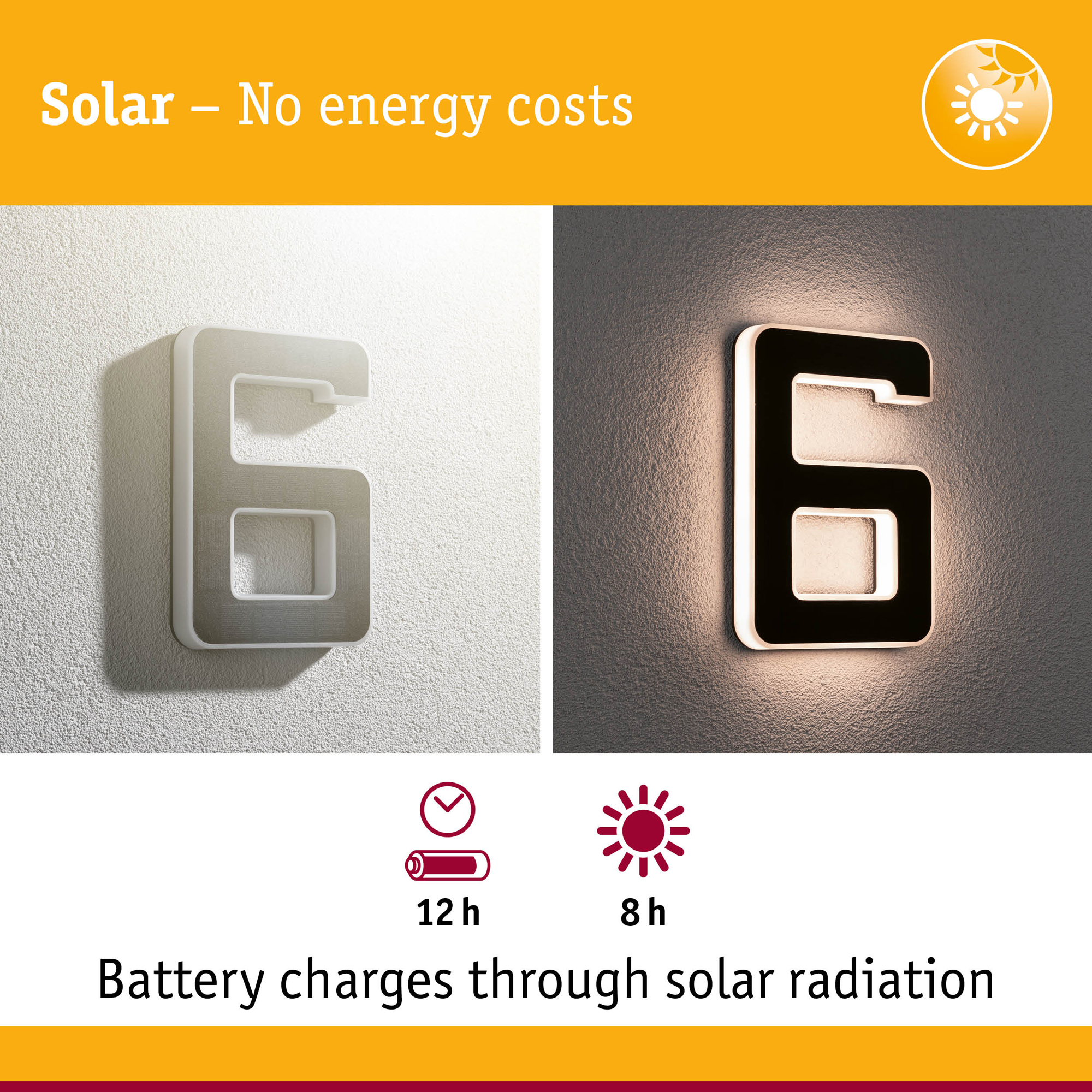 Fasadbelysning Solcell LED Paulmann Husnummer 0-9 med belysning inkl. utbytbart batteri IP44