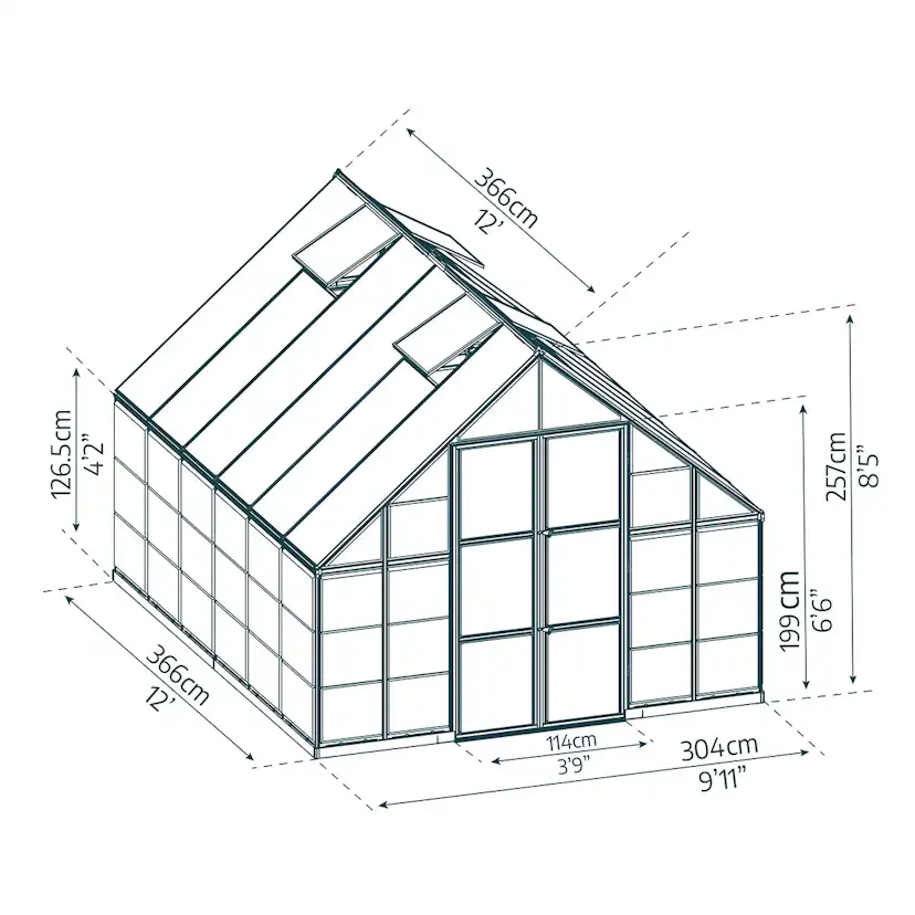 Växthus Canopia by Palram Balance, Aluminiumram med UV-Skyddad Polykarbonat & Ventilationsfönster, 10,8 m²
