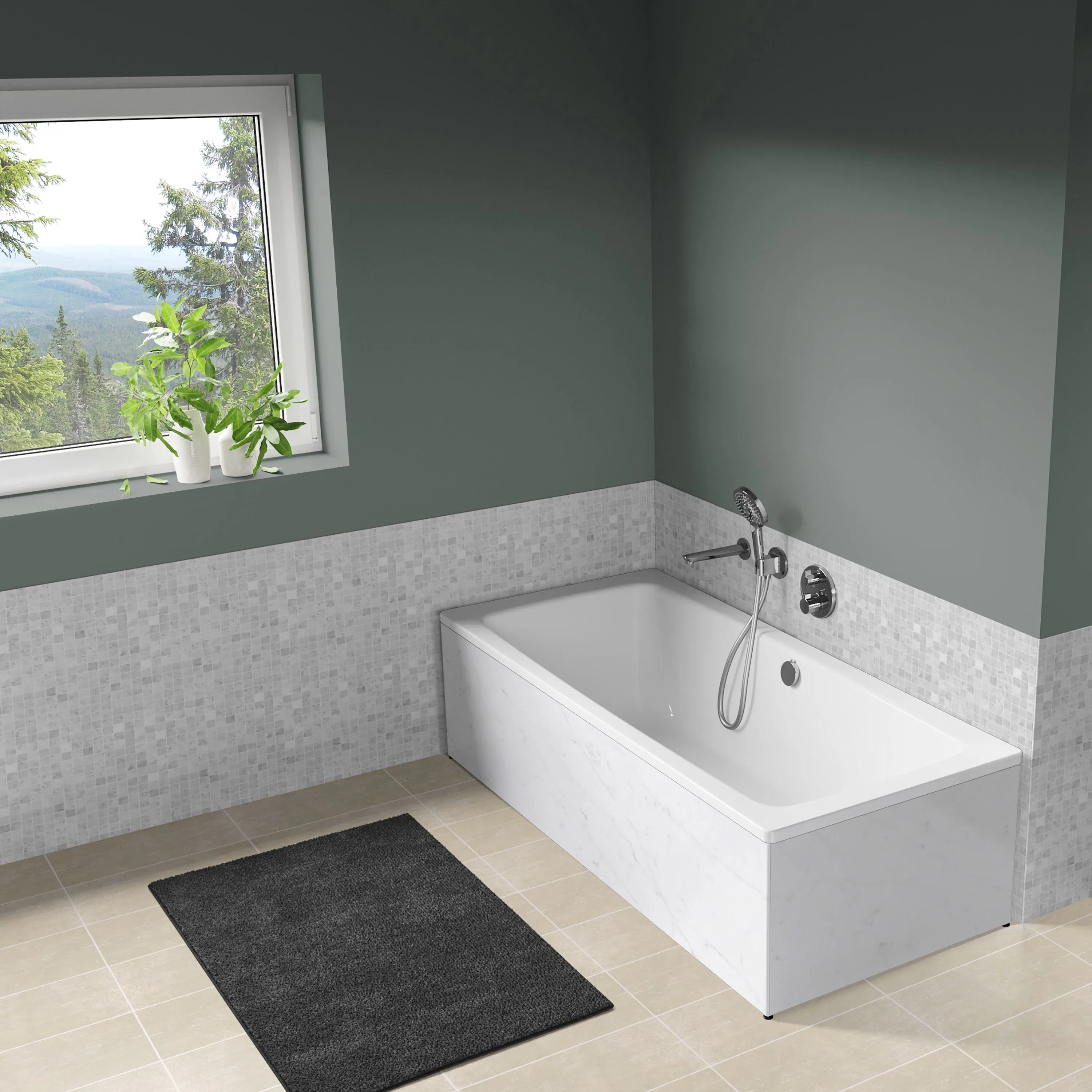 Badkar Cayono Duo med Eternal Statuario front 1800 mm, Eternal Statuario