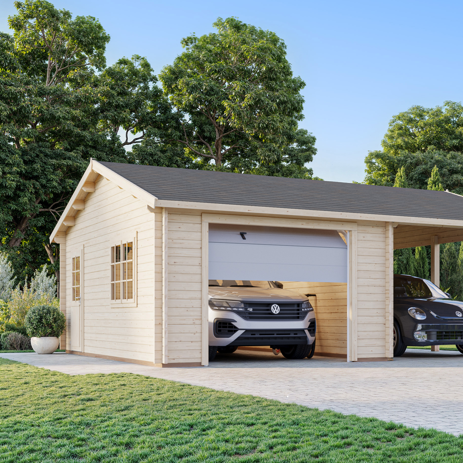 Garage Palmako Roger med Carport 36,5 m2 och Takskjutport