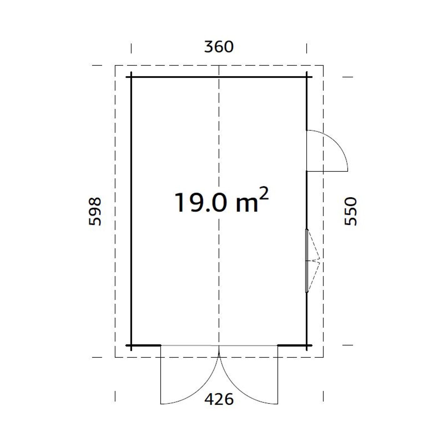 Garage Roger 19,0 m2 med dörr Obehandlad
