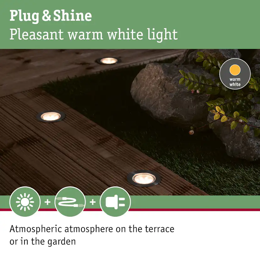 LED Infälld Markbelysning Paulmann Plug & Shine Floor Profil Spot Insektsvänlig IP67 2W 3-pack med Kabel & Transformator