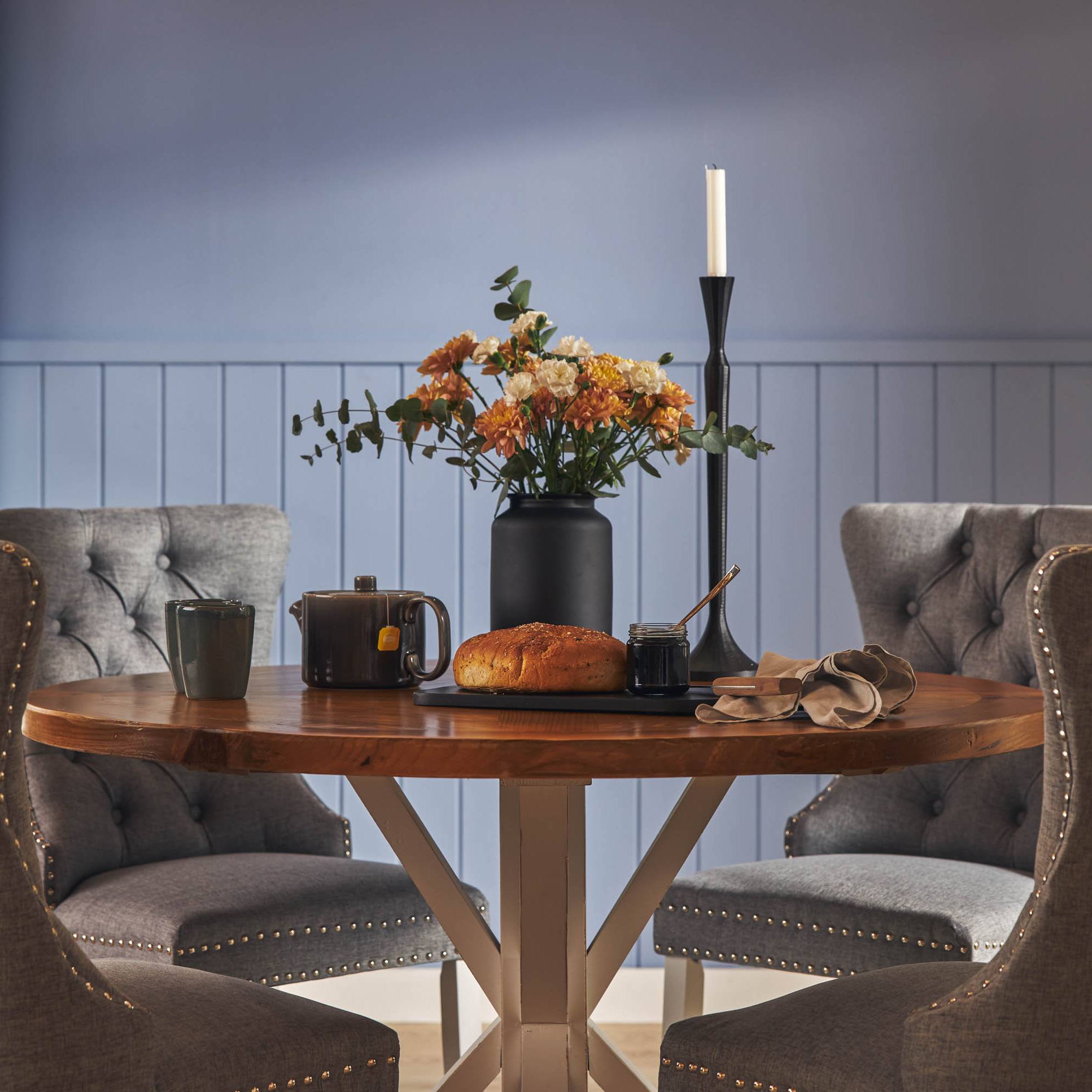 Matgrupp Bloomington Lyon Runt Matbord 120 cm Vit Bas med 4 Bergviken Matstol