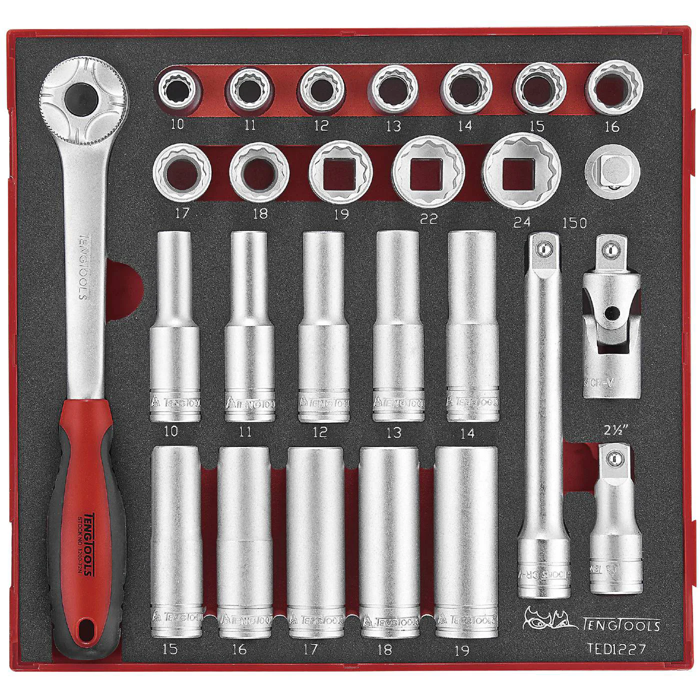 Hylsnyckelsats 27 delar med 1/2 tum fyrkantsfäste Teng Tools TED1227