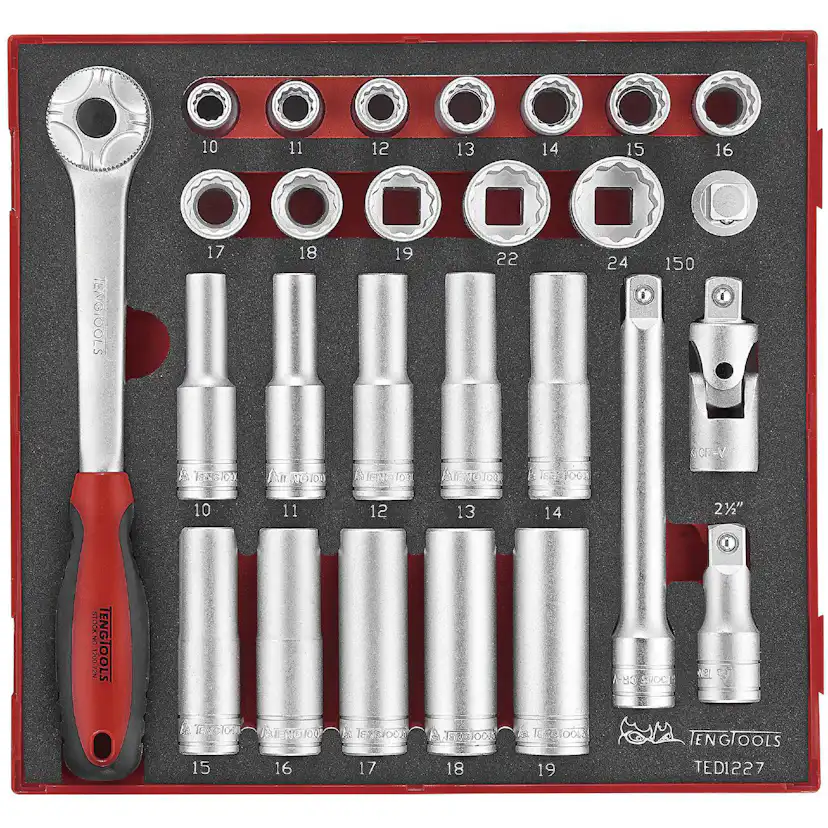 Hylsnyckelsats 27 delar med 1/2 tum fyrkantsfäste Teng Tools TED1227