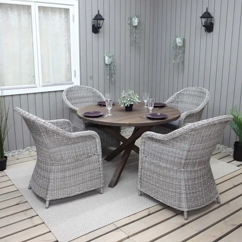Matgrupp Utomhus Baltic Garden Ø 112 cm bord & 4 Belize grå stolar