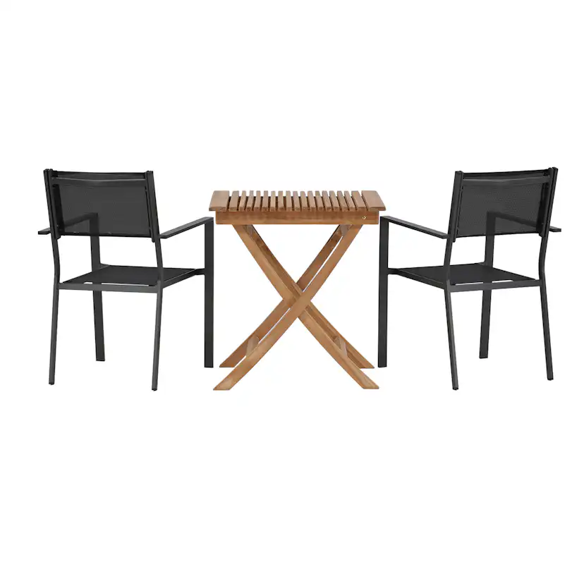Cafégrupp Venture Home Ghana Teak 70x70 cm med 2 Copacabana Stapelstolar
