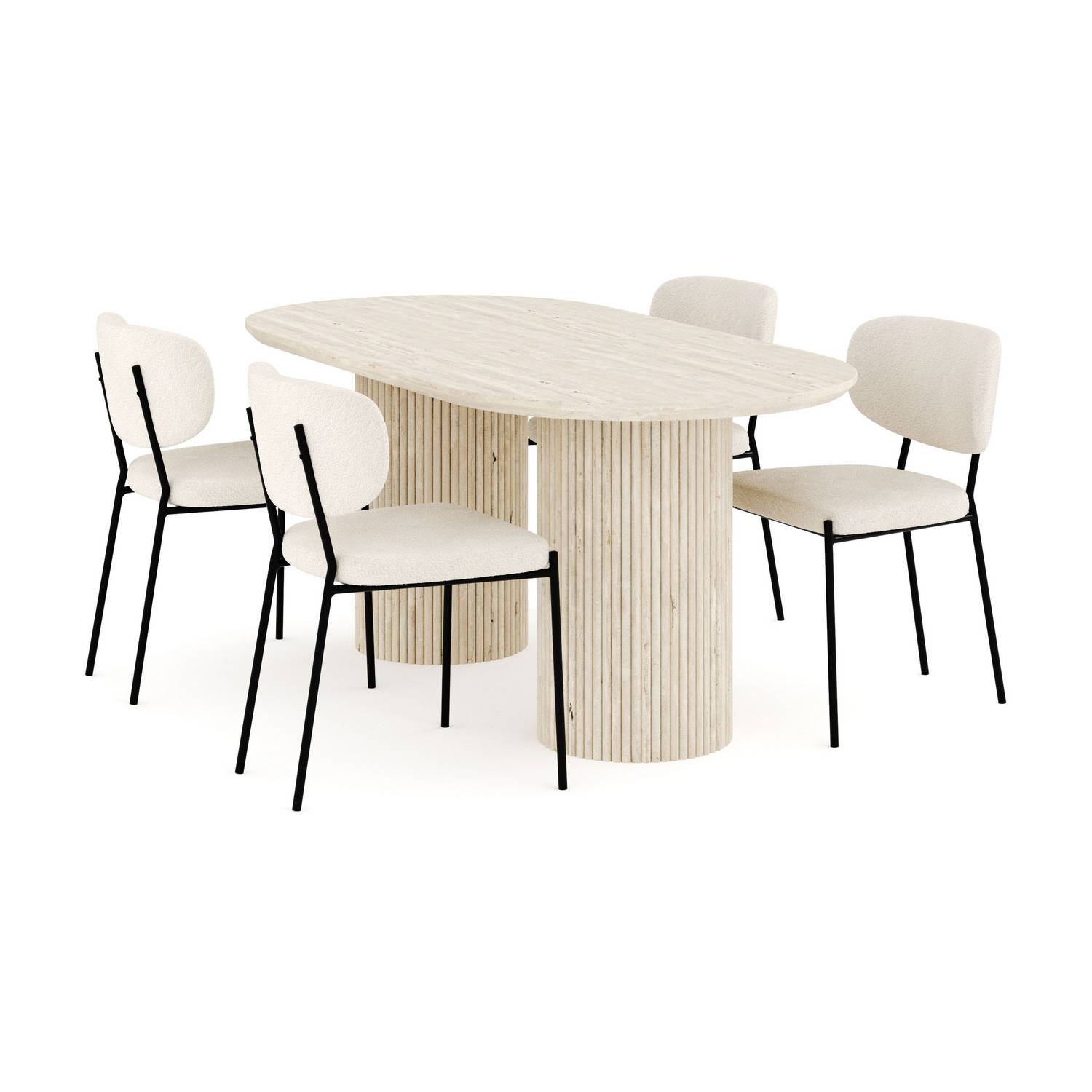 Matgrupp Andrarum Uppveda Ovalt Travertin Matbord 180 cm med 4Gemmiano Matstol