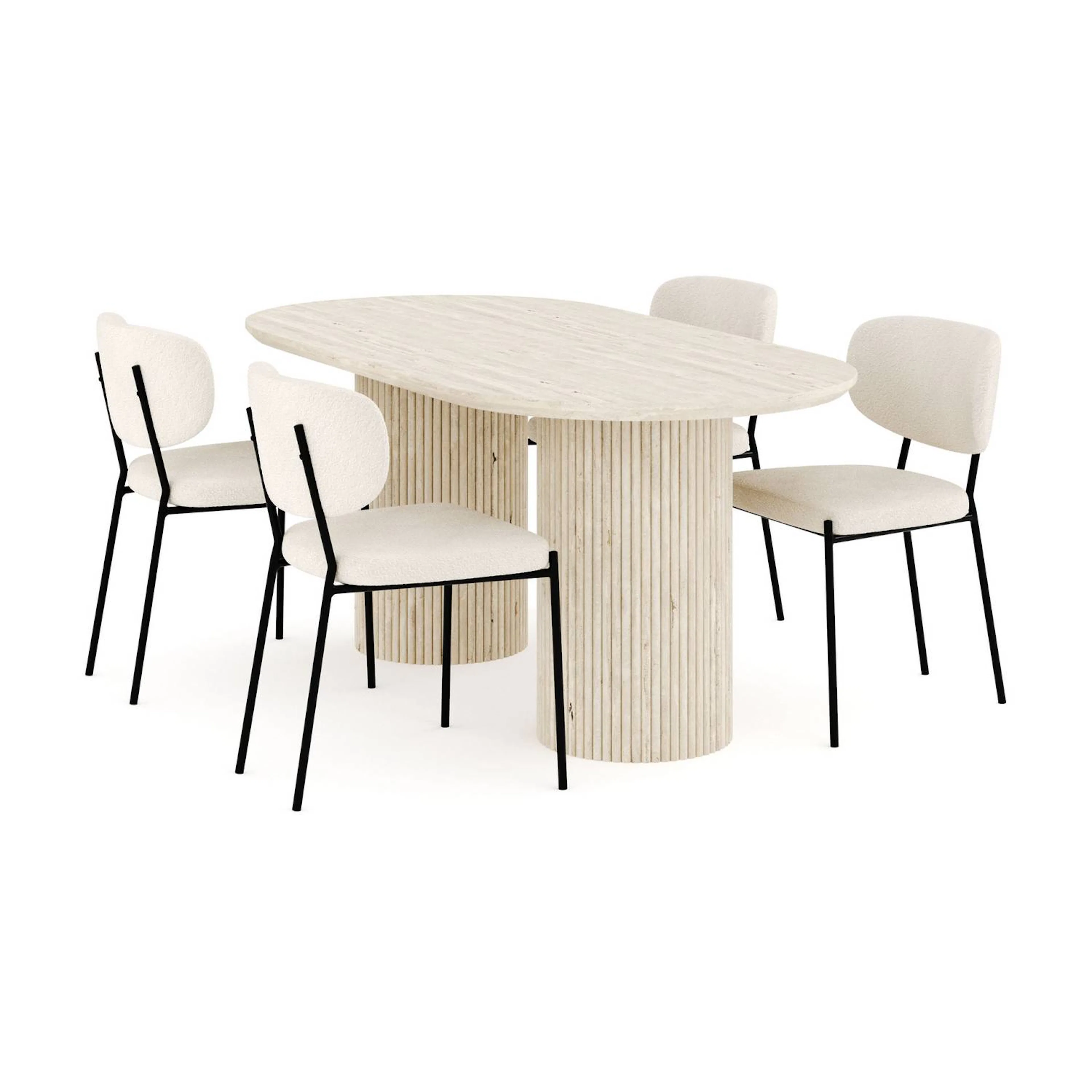 Matgrupp Andrarum Uppveda Ovalt Travertin Matbord 180 cm med 4Gemmiano Matstol