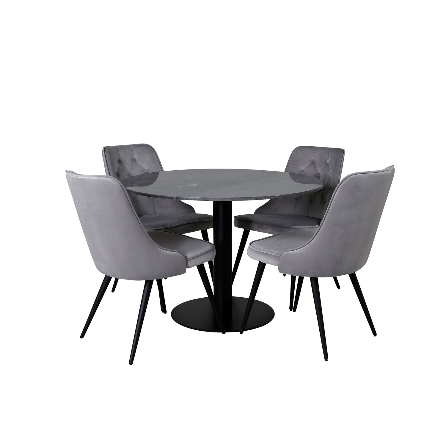 Matgrupp Venture Home Estelle Ø106 med 4 Velvet Deluxe stolar