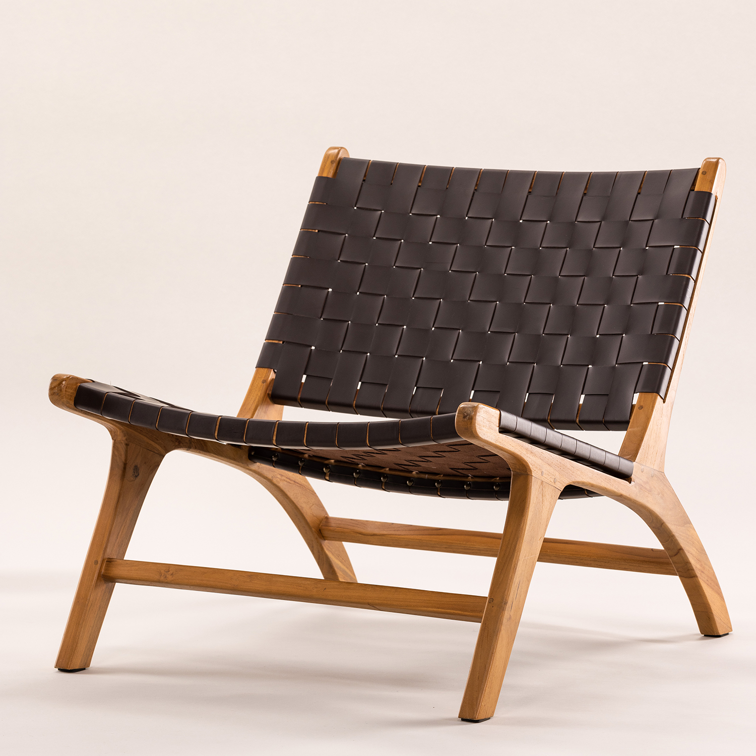 Loungestol Vind Rike Fåtölj i Brun Konstläder & Teak